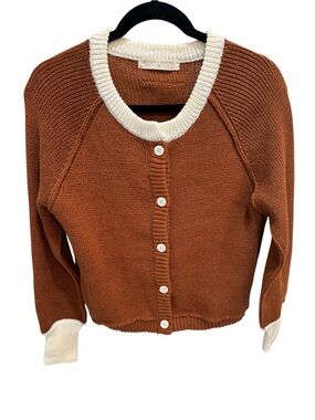 Stitch & Feather Carnigan Rust/Cream Button Up Chunky XS Fall
